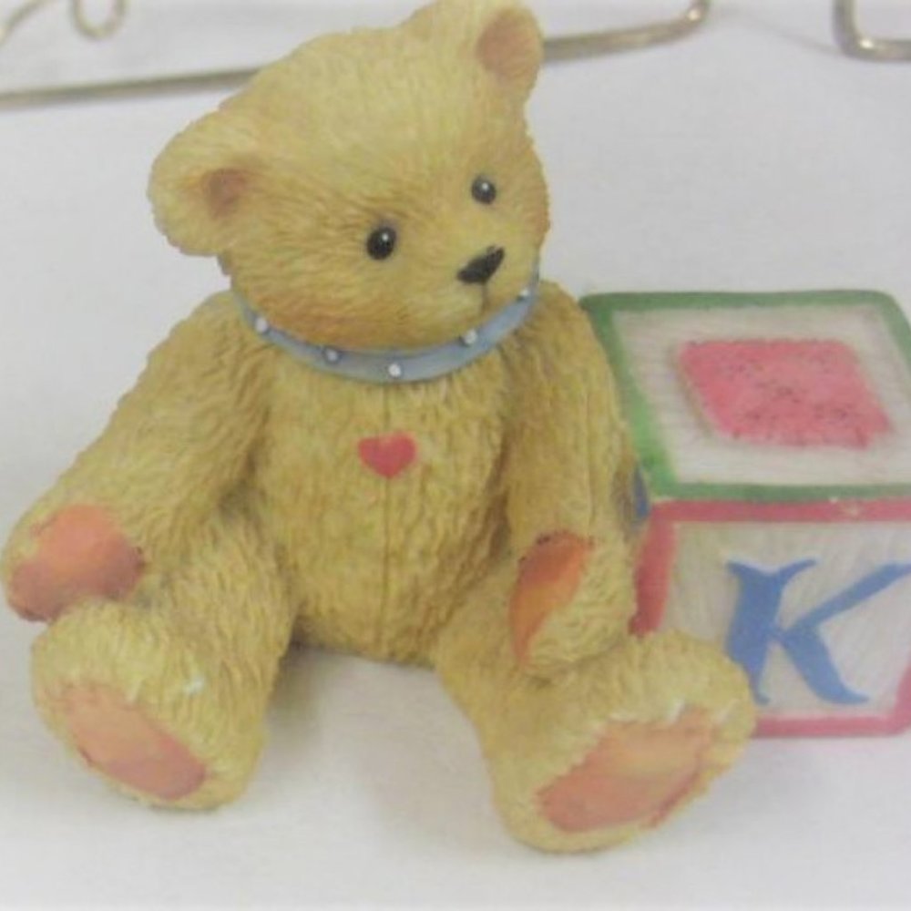 1995 Enesco TEDDY BEAR Priscilla Hillman #158488K Alphabet Blocks Vintage Bear